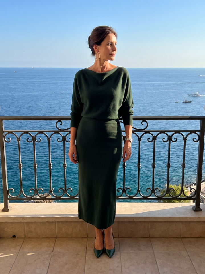Romy | Fitted Midi Dress with Draped Neckline