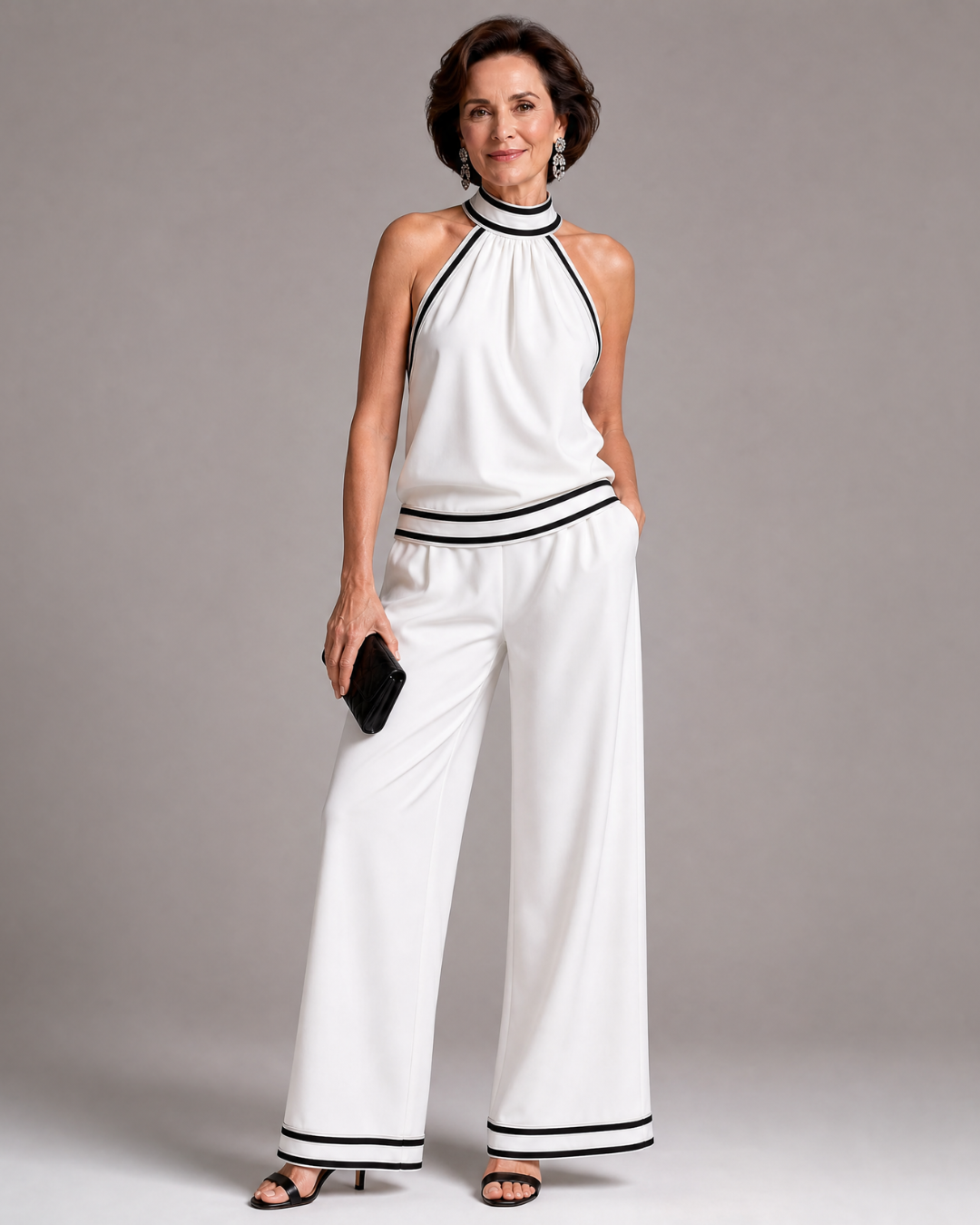 Zephyrine | Halter Neck Wide-Leg Jumpsuit with Contrast Details