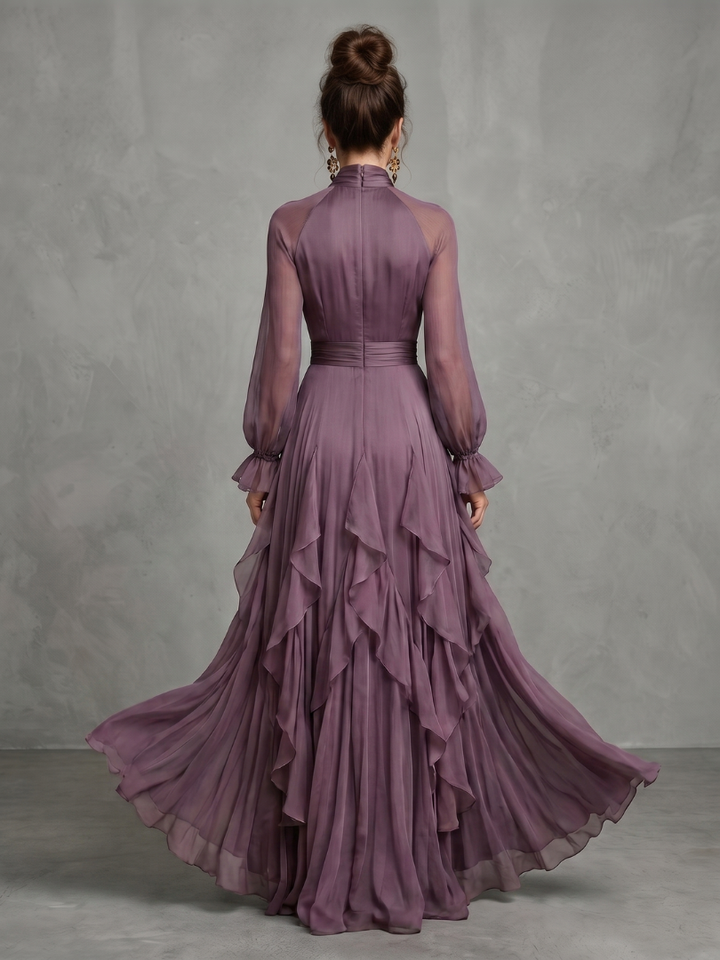 Demetria | Maxi Dress with Bow Collar and Tiered Stripes