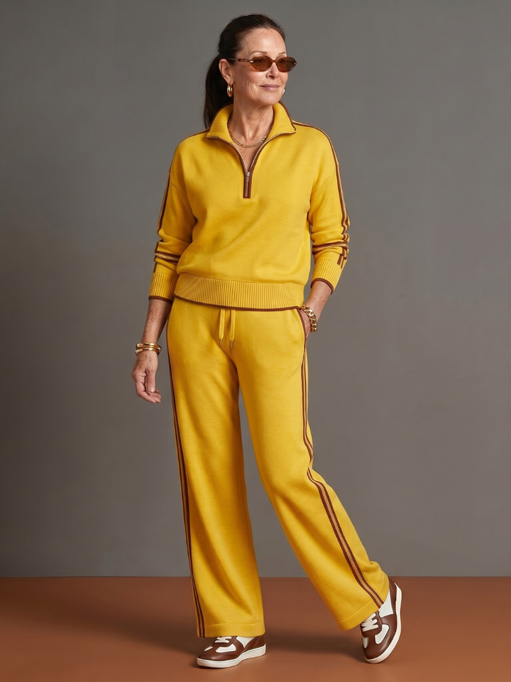 Pioggia | Zip Long Sleeve Trouser Set with Side Stripe