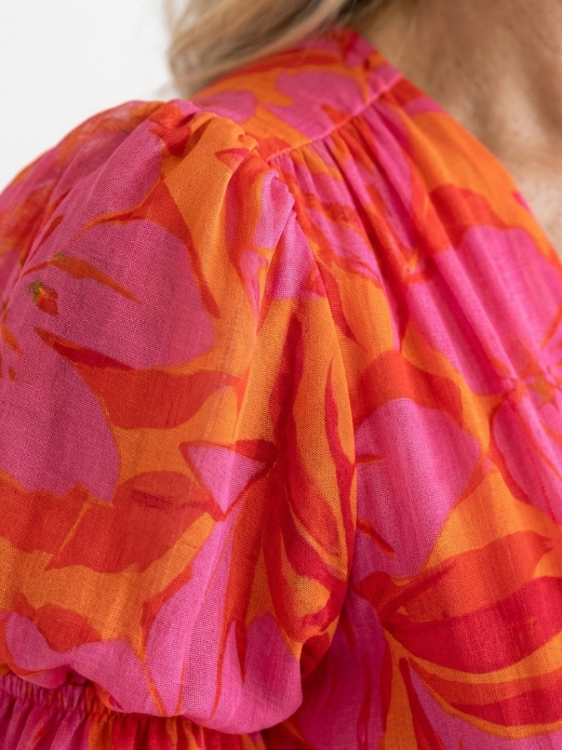 Stella & Grace™ | Viscose Balloon-Sleeve Floral Print Midi Dress