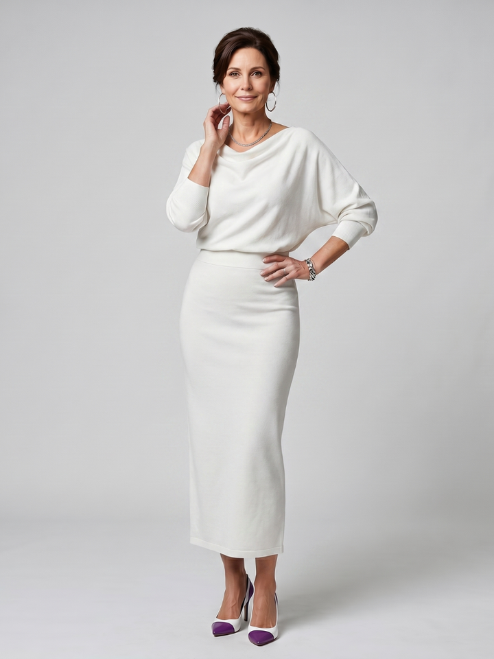Romy | Fitted Midi Dress with Draped Neckline