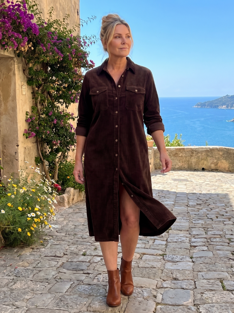Pema | Long-Sleeve Midi Dress with Patch Pockets