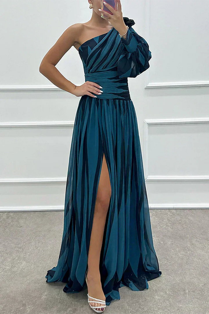 Stella & Grace™ | Elegant One-Shoulder Striped Maxi Dress
