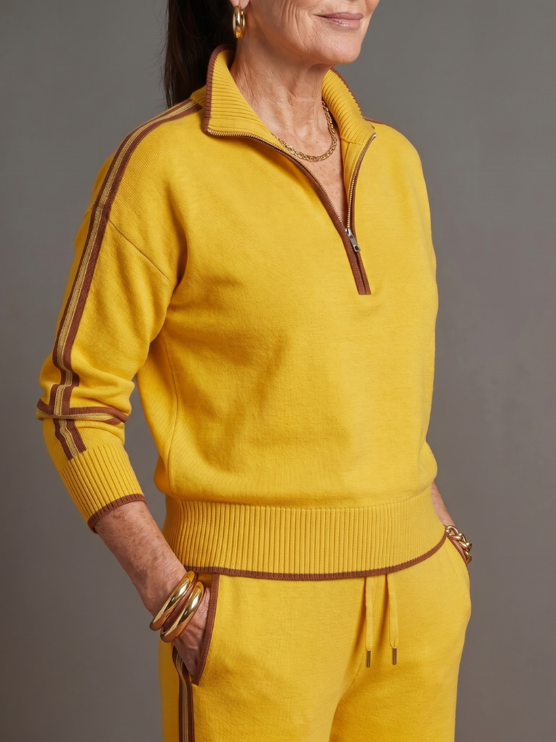 Pioggia | Zip Long Sleeve Trouser Set with Side Stripe
