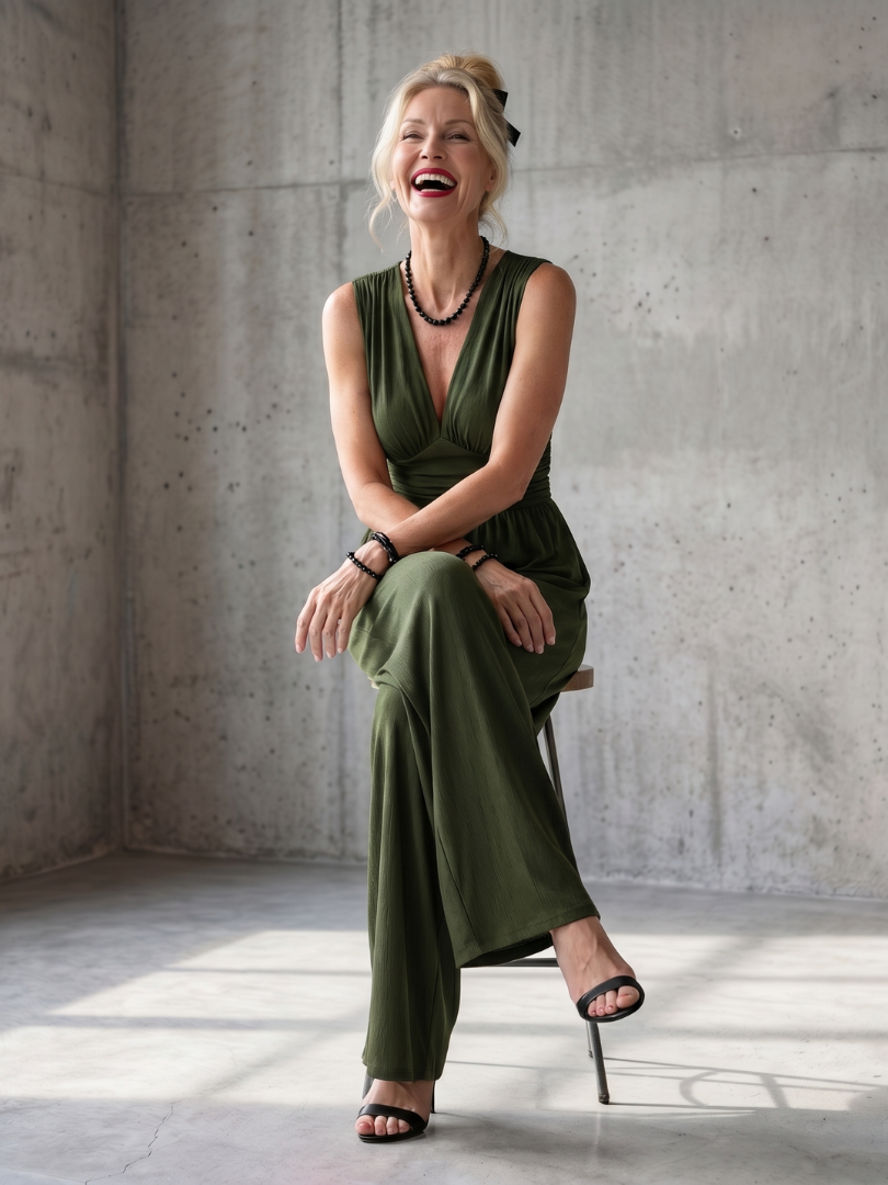 Vincenza | High Waist Deep V-Neck Wide-Leg Jumpsuit