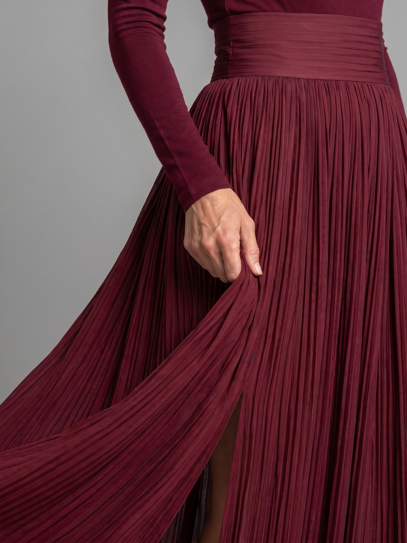 Lana | Long-Sleeve High-Neck Defined Waist Midi Dress