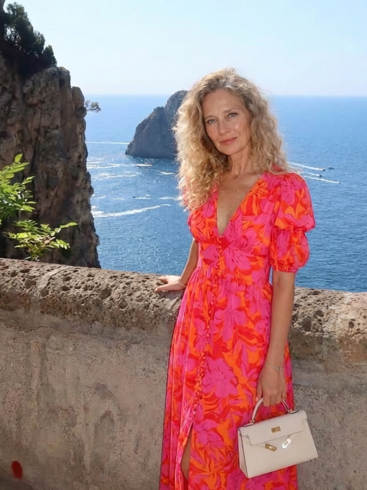 Stella & Grace™ | Viscose Balloon-Sleeve Floral Print Midi Dress