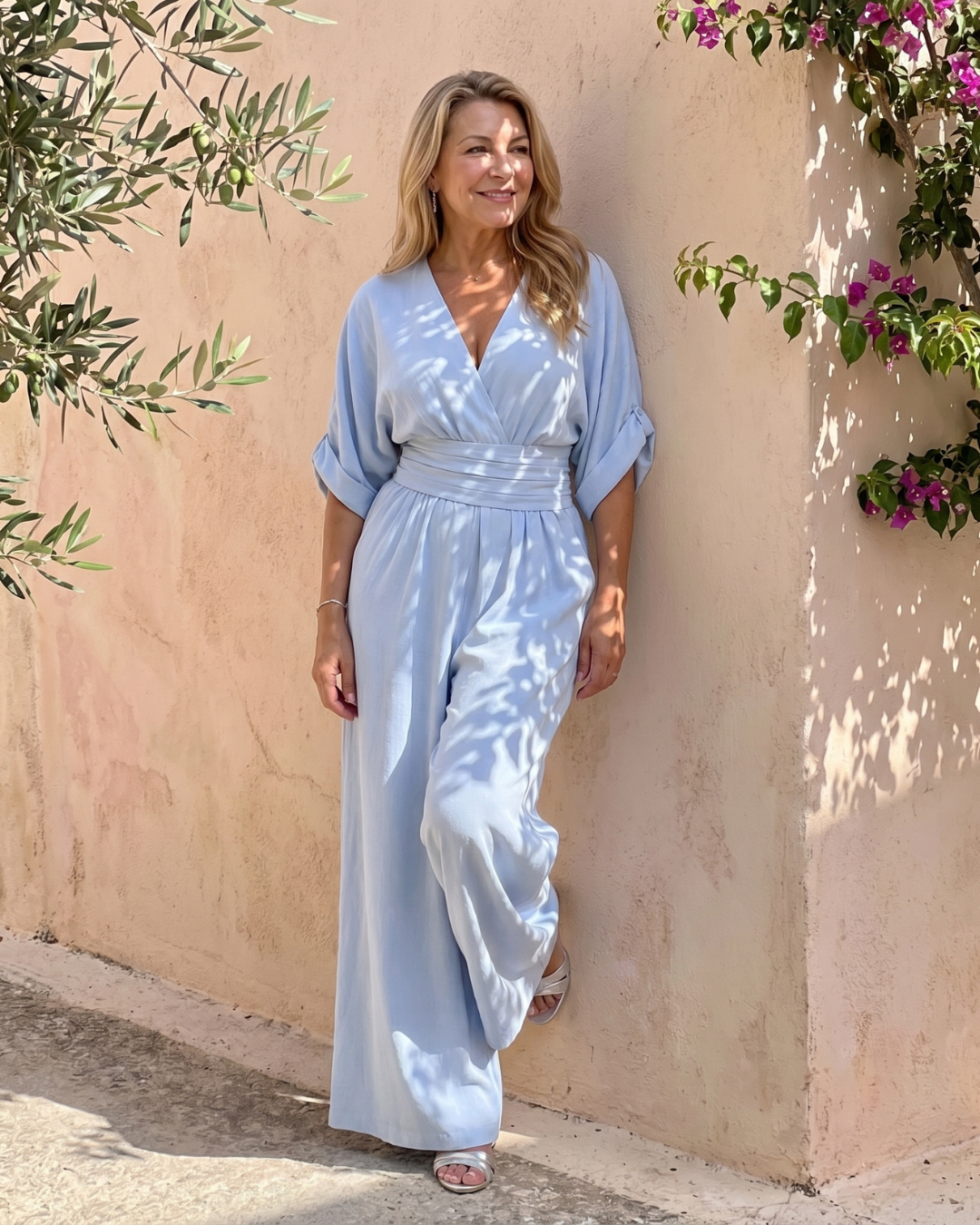 Emene | Relaxed Draped V-Neck Wide-Leg Jumpsuit