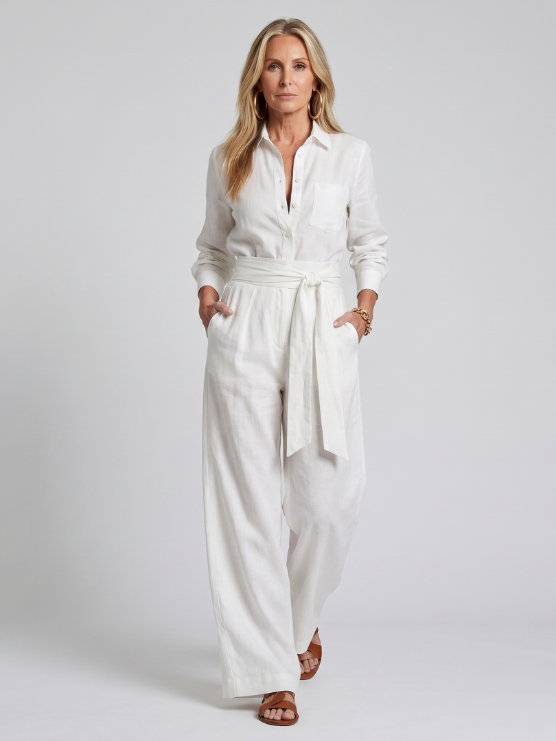 Jovie | Button Long Sleeve Wide-Leg Jumpsuit