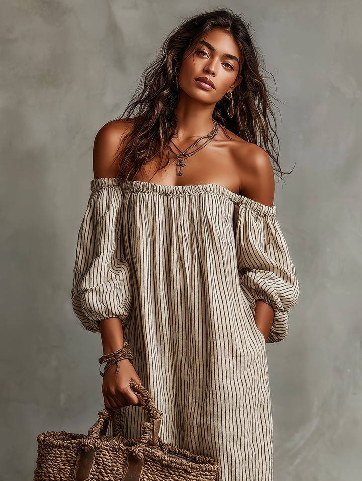 Carmen | Long Cotton and Linen Off-the-Shoulder Dress