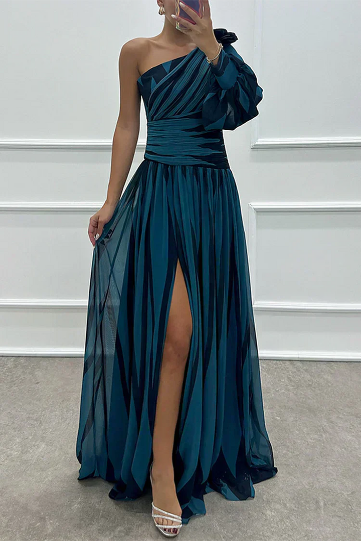 Stella & Grace™ | Elegant One-Shoulder Striped Maxi Dress