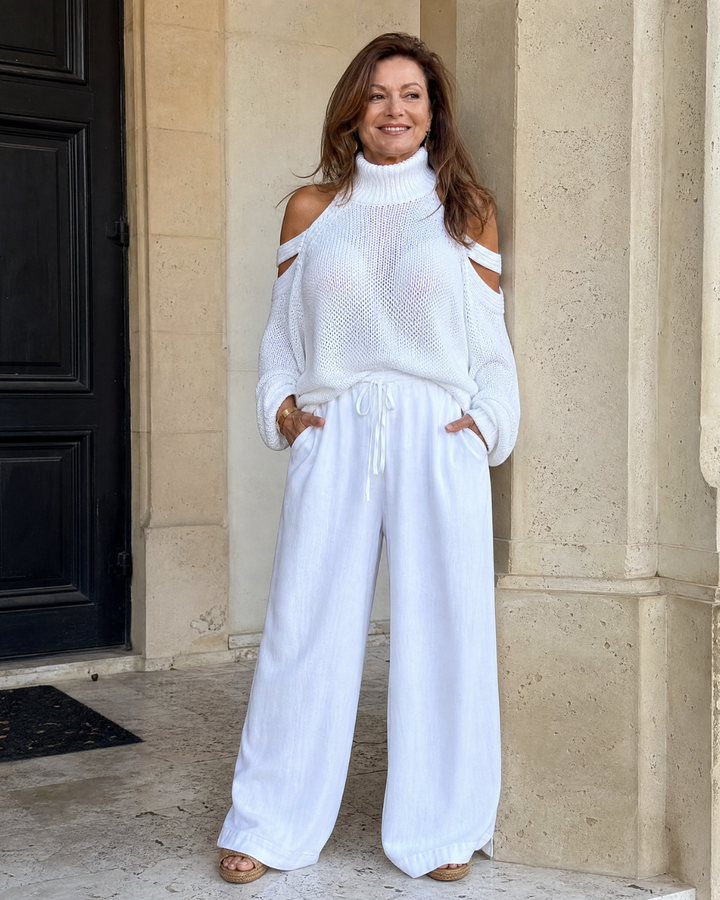 Elamen | Off-Shoulder Sweater and Wide-Leg Trousers