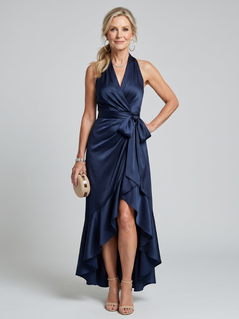 Honora | Asymmetric Halter Neck Midi Dress