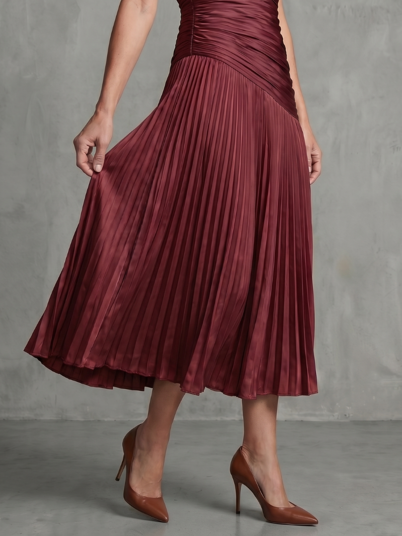 Theodora | Striped Midi Dress with Pleated Waist