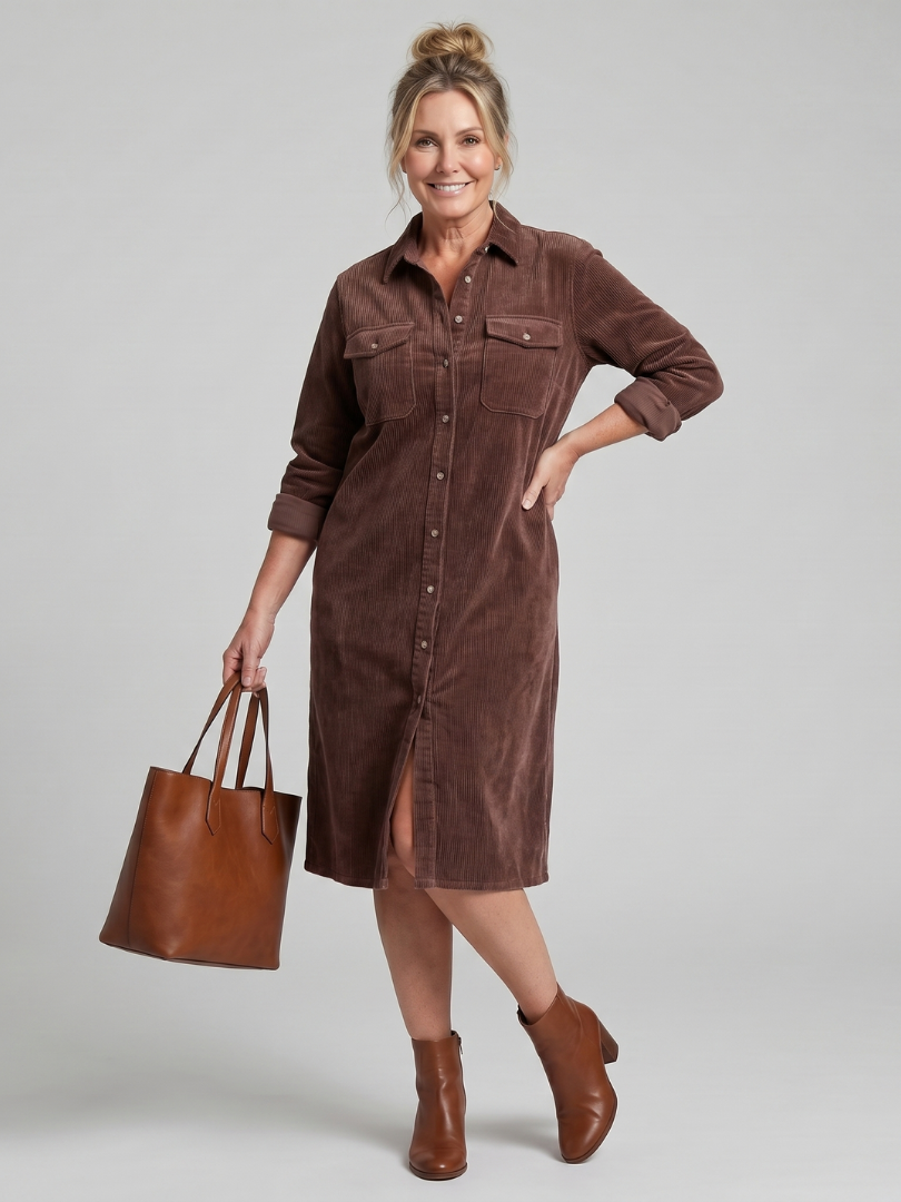 Pema | Long-Sleeve Midi Dress with Patch Pockets