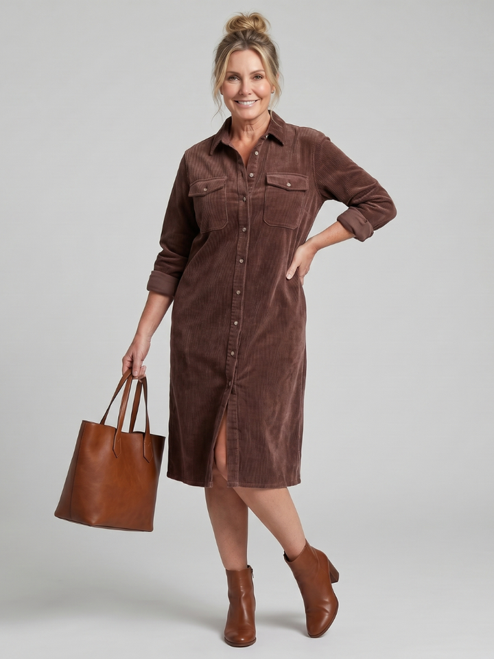 Pema | Long-Sleeve Midi Dress with Patch Pockets