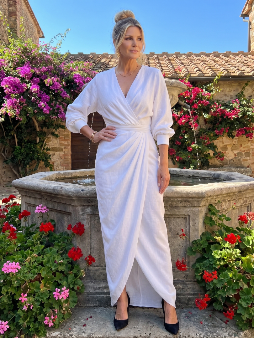 Fable | Long-Sleeve V-Neck Midi Dress
