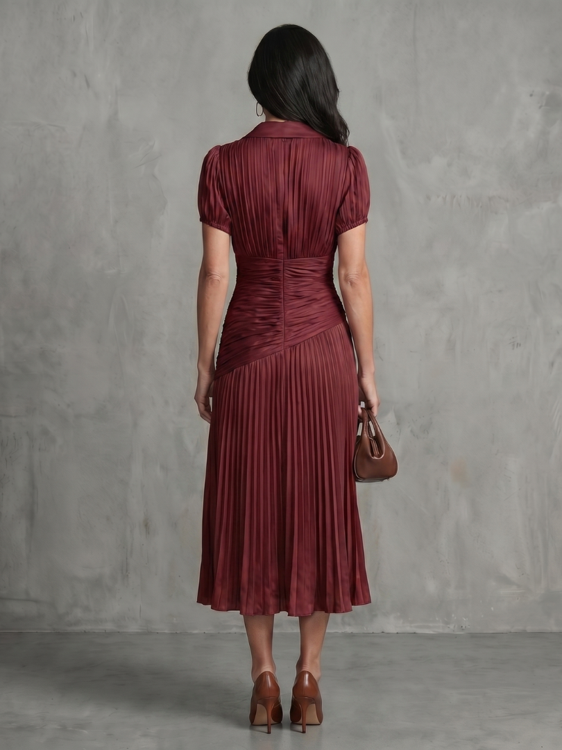Theodora | Striped Midi Dress with Pleated Waist