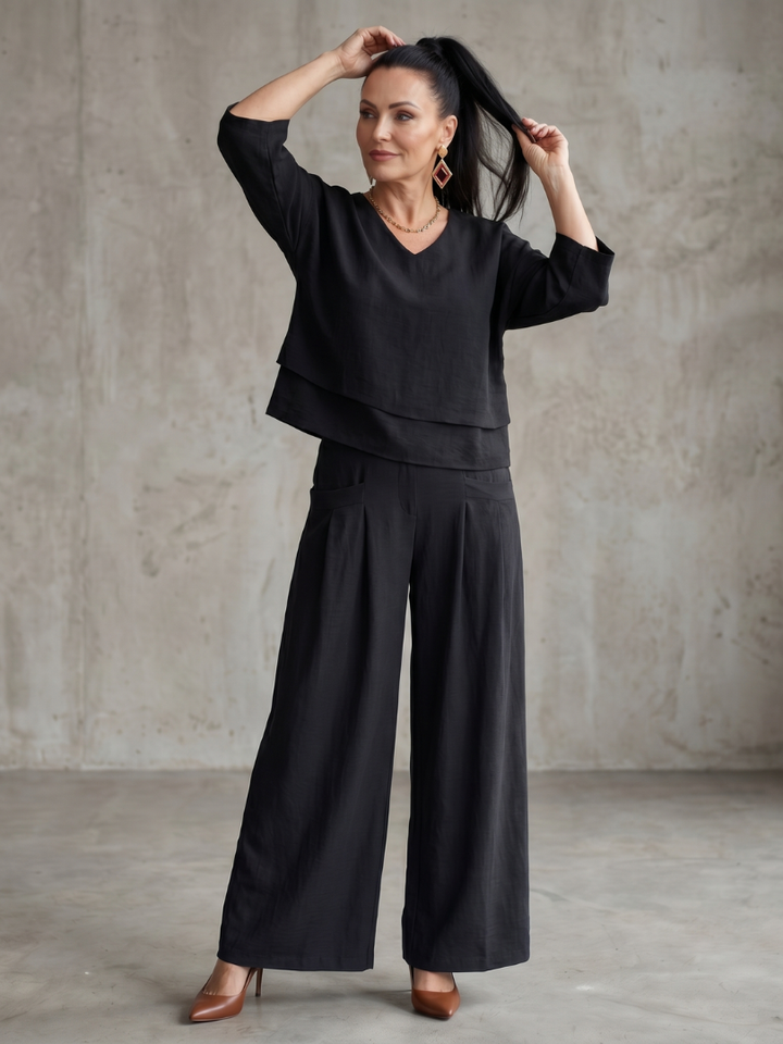 Fiume | Layered Top with Wide-Leg Trousers Set
