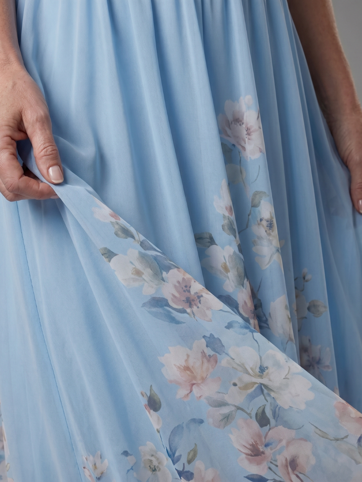 Clarissa | Sleeveless V-Neck Midi Dress with Soft Floral Hem