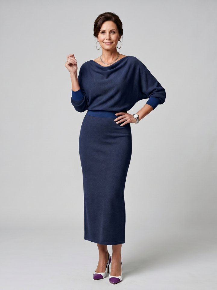 Romy | Fitted Midi Dress with Draped Neckline
