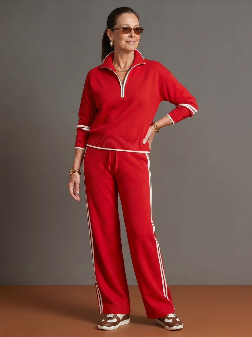 Pioggia | Zip Long Sleeve Trouser Set with Side Stripe