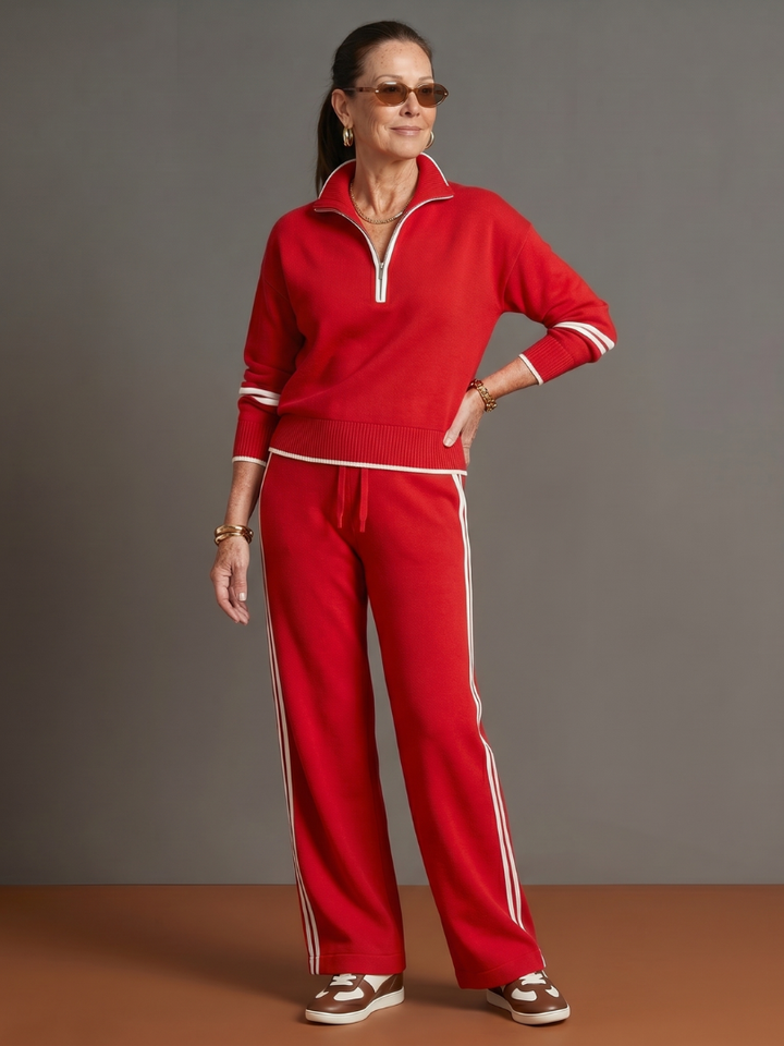 Pioggia | Zip Long Sleeve Trouser Set with Side Stripe