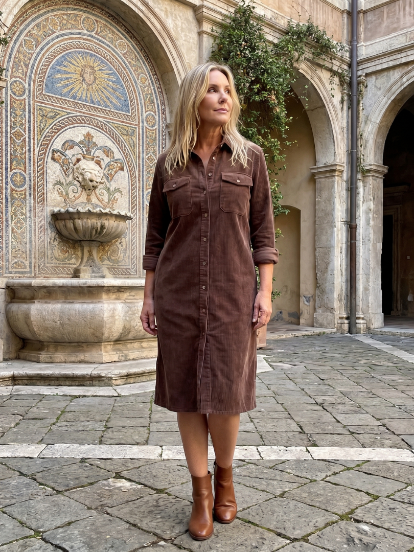 Pema | Long-Sleeve Midi Dress with Patch Pockets