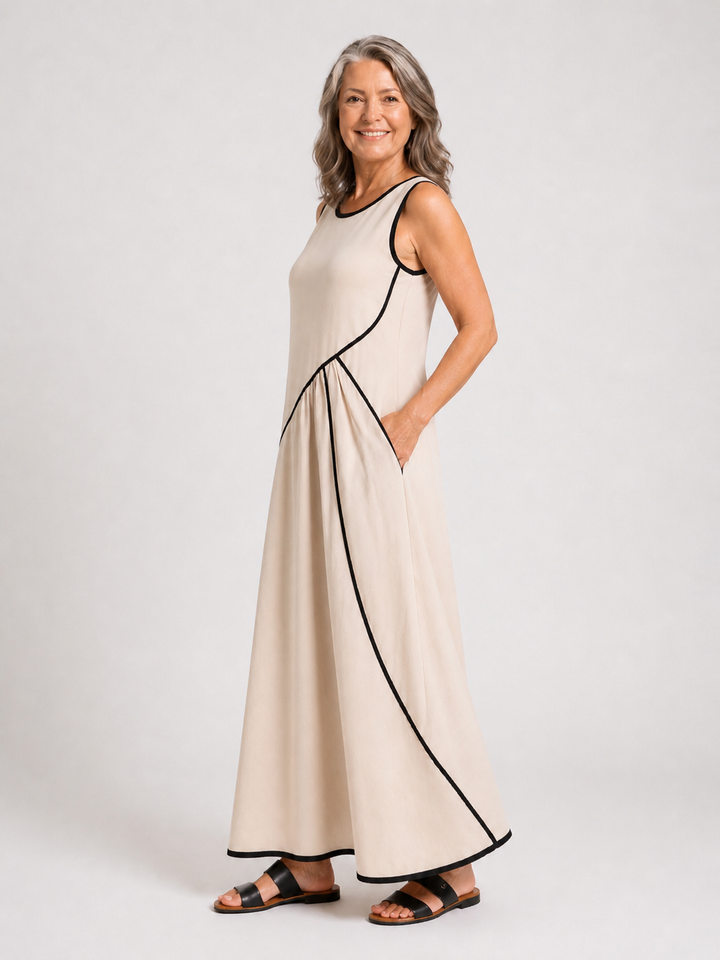 Soleia | Sleeveless Round-Neck Draped Maxi Dress