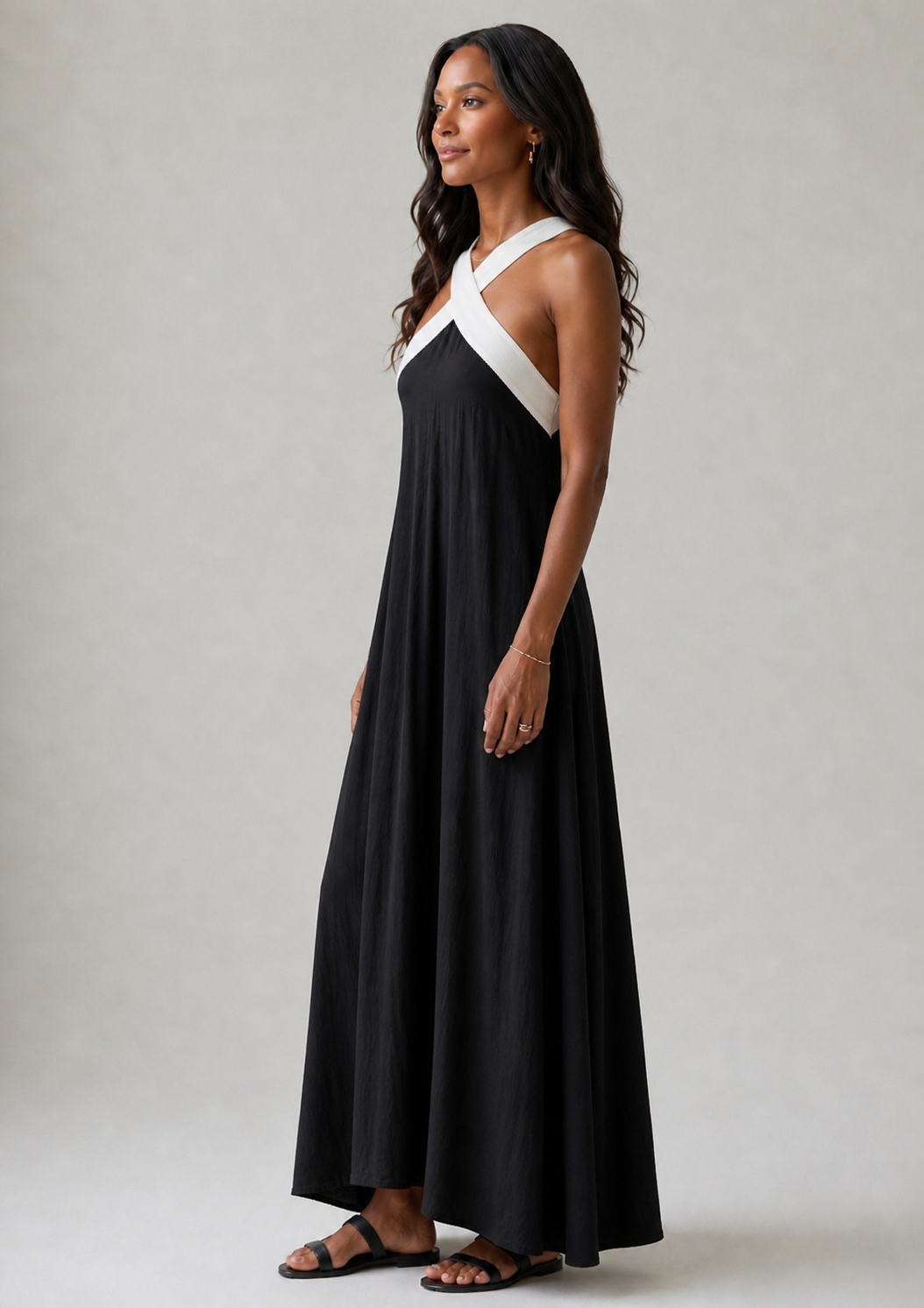 Adair | Midi Dress with Crossed Neckline and Contrast Straps