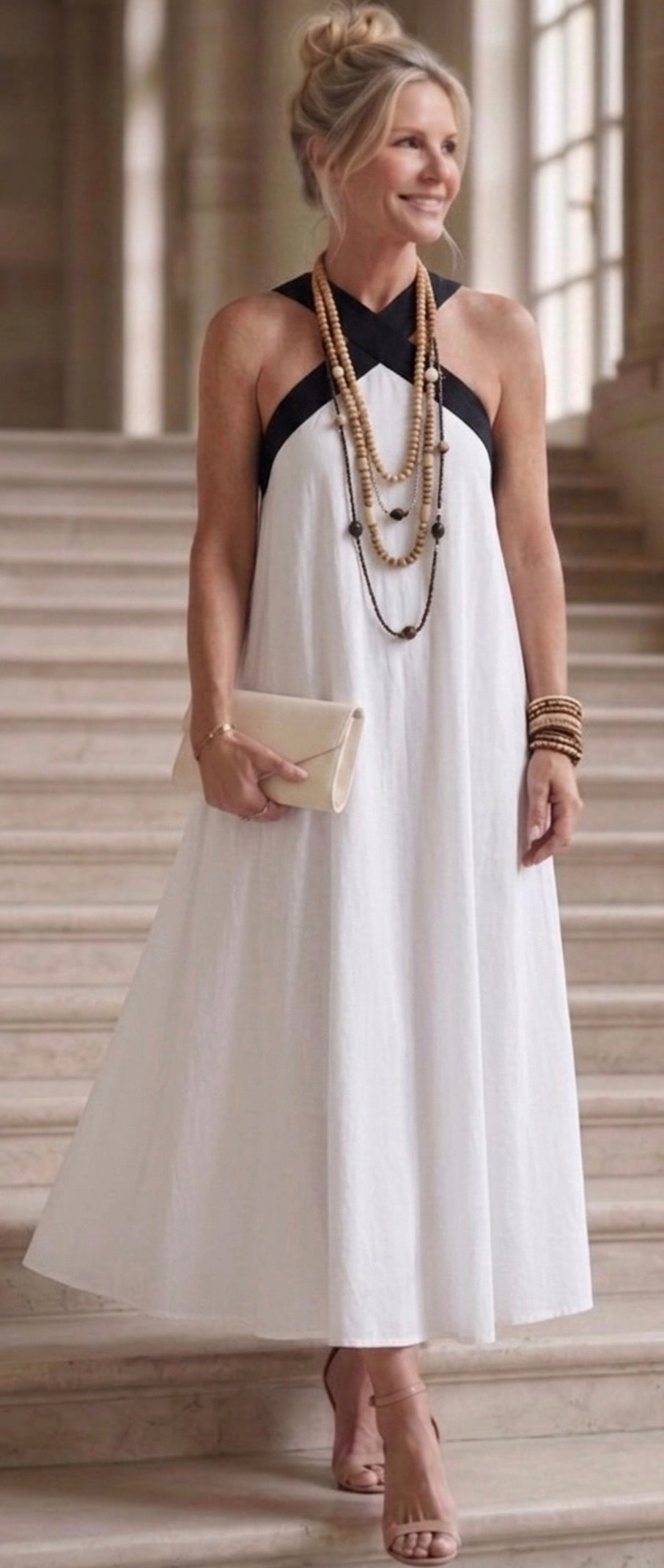 Adair | Midi Dress with Crossed Neckline and Contrast Straps