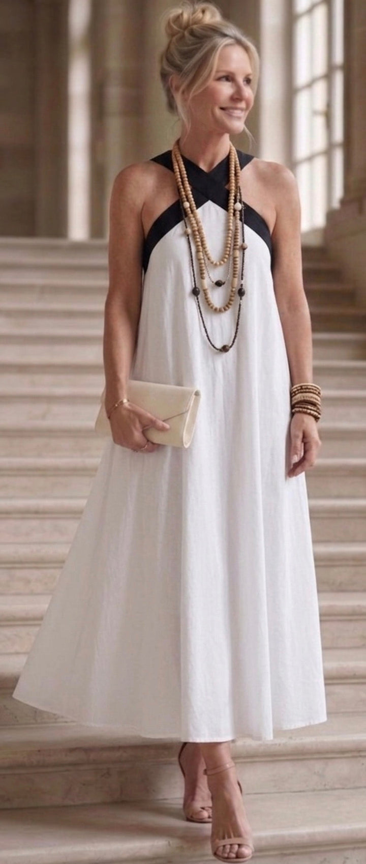 Adair | Midi Dress with Crossed Neckline and Contrast Straps