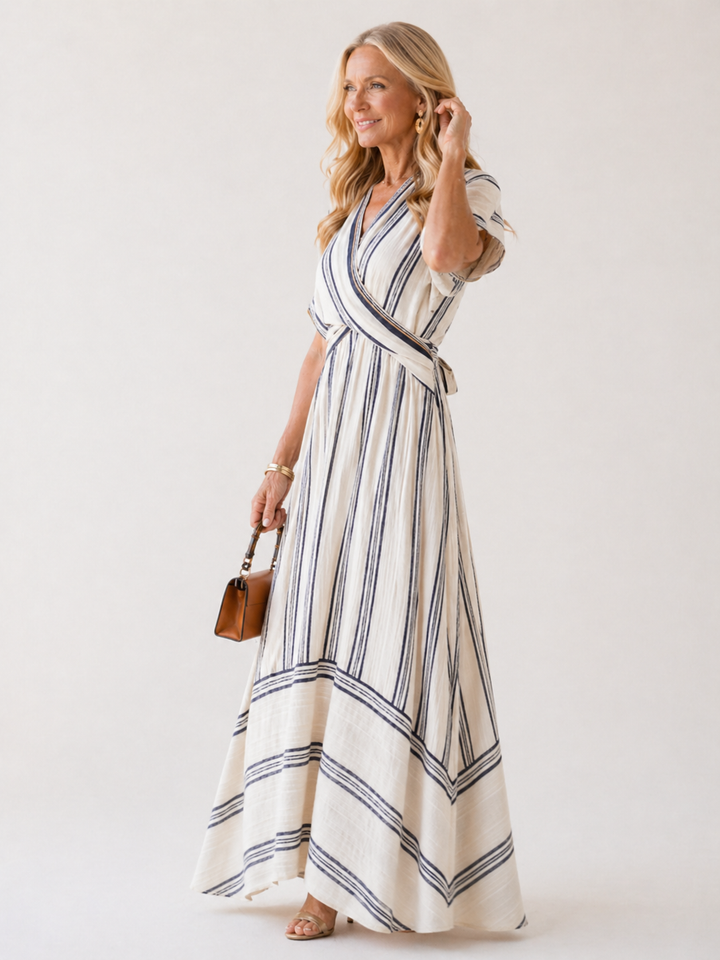 Thalassa | Short-Sleeve V-Neck Wrap Midi Dress