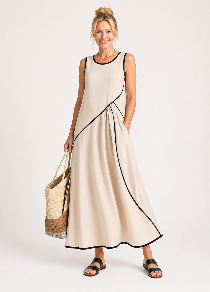 Soleia | Sleeveless Round-Neck Draped Maxi Dress