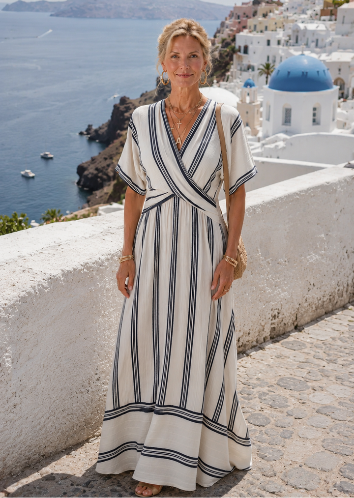 Thalassa | Short-Sleeve V-Neck Wrap Midi Dress