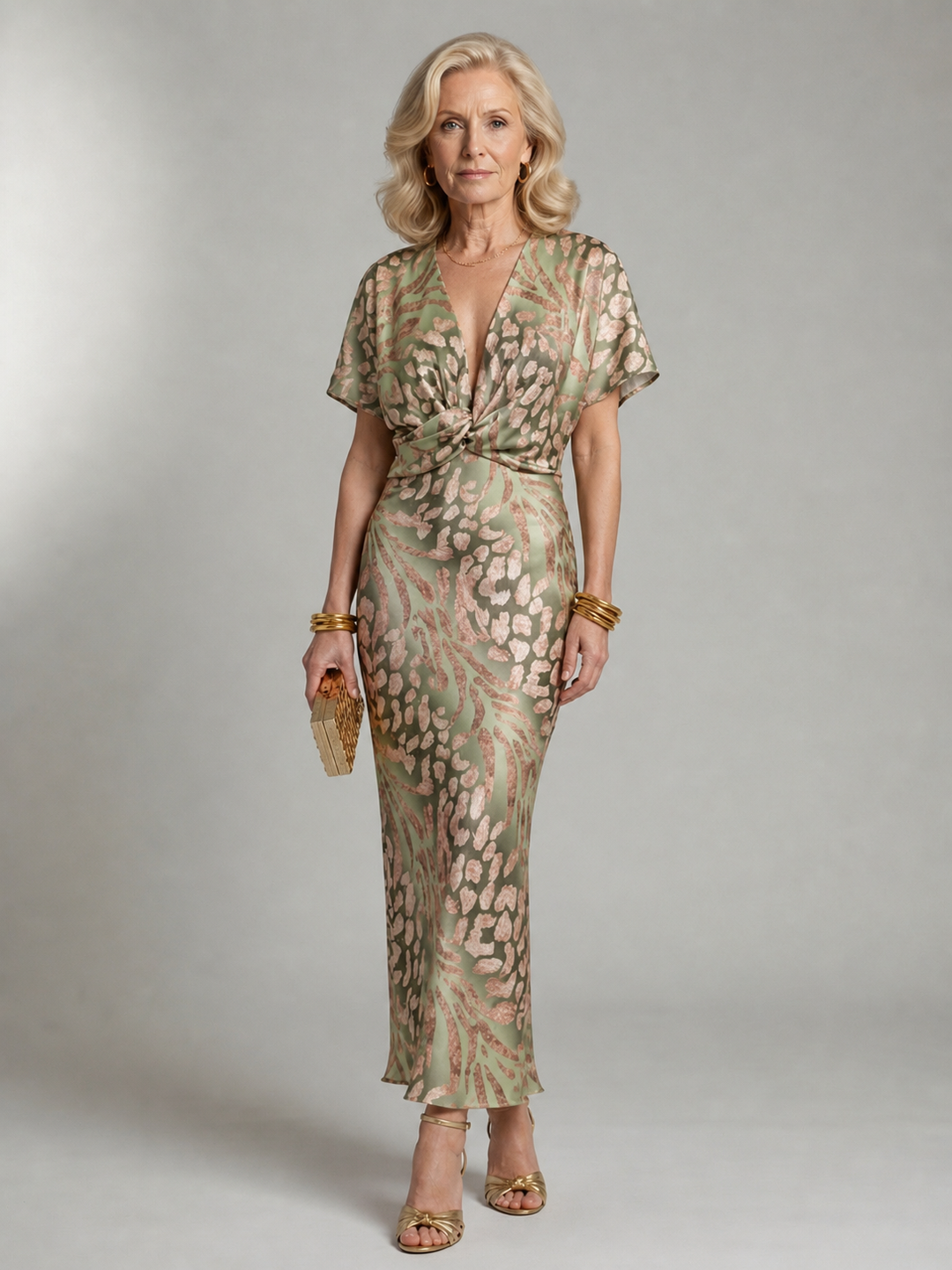 Harlow & Stone™ | Abstract Print V-Neck Midi Dress