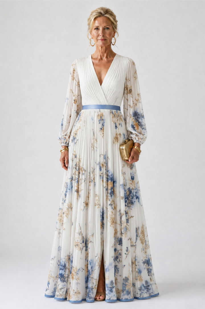 Stella & Grace™ | Long-Sleeve V-Neck Floral Print Maxi Dress