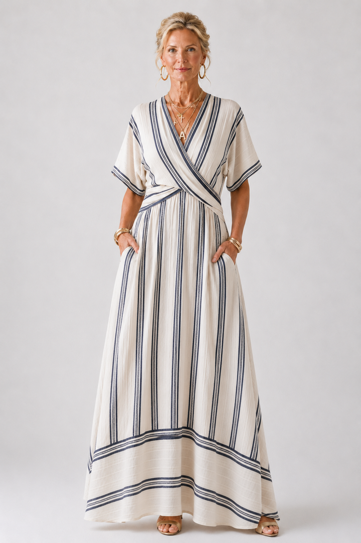 Thalassa | Short-Sleeve V-Neck Wrap Midi Dress