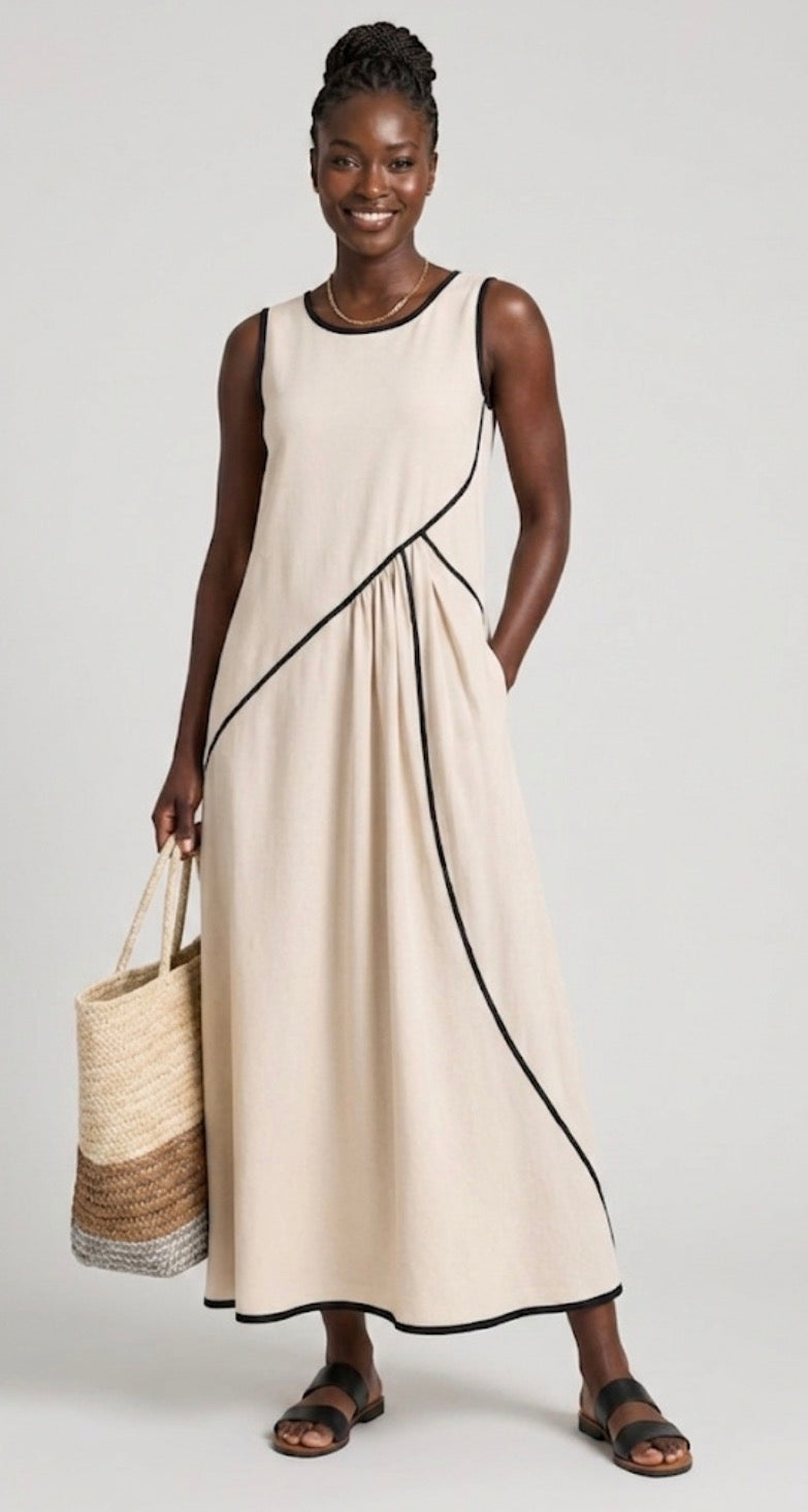 Soleia | Sleeveless Round-Neck Draped Maxi Dress