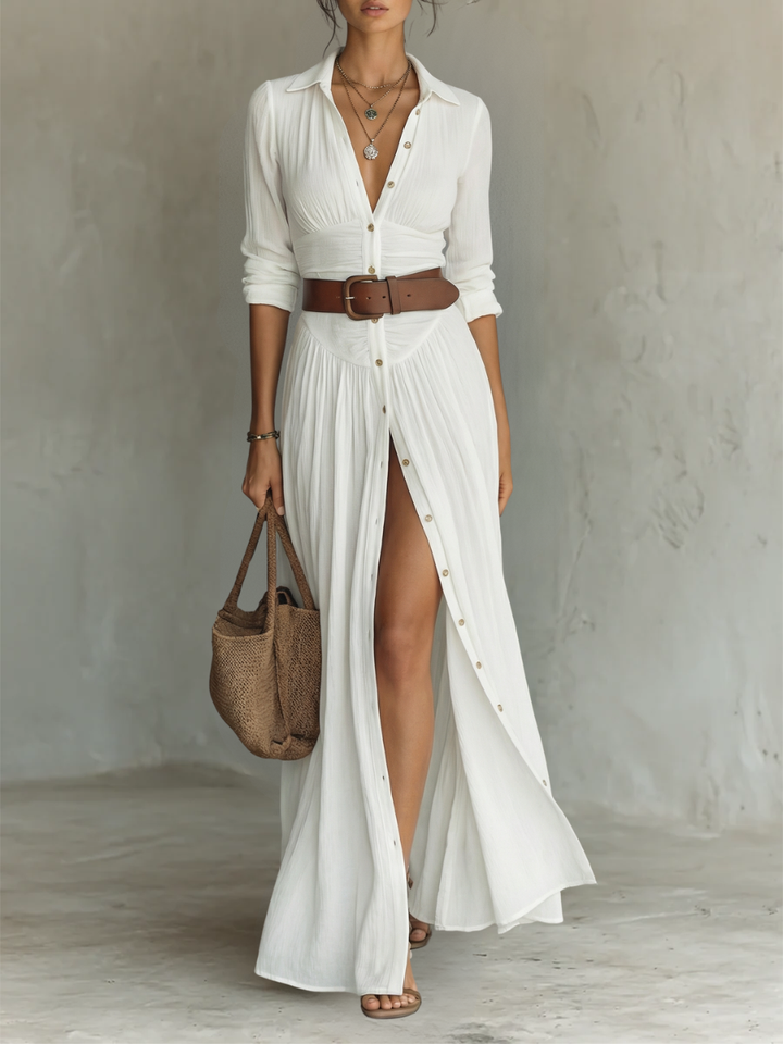 Sarah™ Timeless Notched Collar Linen Dress