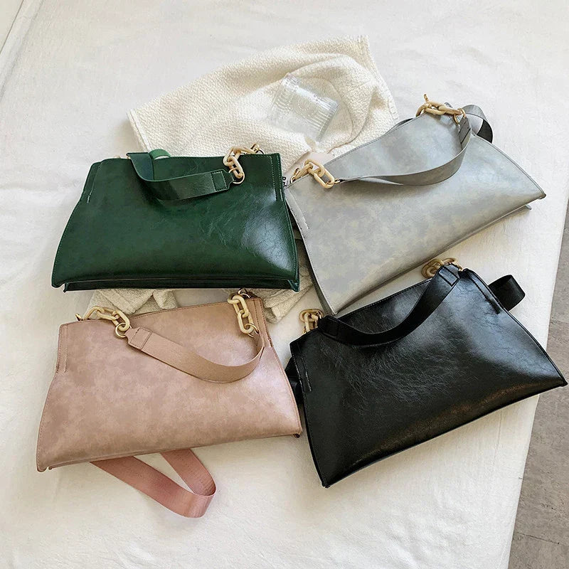 Elegant Soft Leather Shoulder Bag | Trendy Large-Capacity Bag