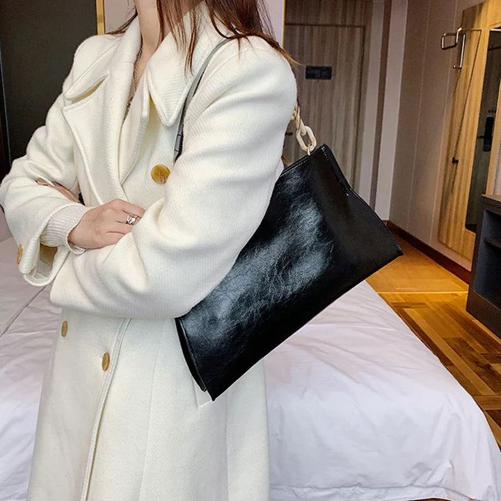 Elegant Soft Leather Shoulder Bag | Trendy Large-Capacity Bag