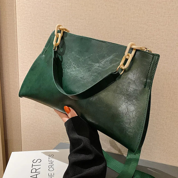 Elegant Soft Leather Shoulder Bag | Trendy Large-Capacity Bag