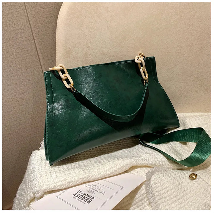 Elegant Soft Leather Shoulder Bag | Trendy Large-Capacity Bag