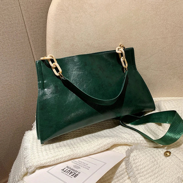 Elegant Soft Leather Shoulder Bag | Trendy Large-Capacity Bag
