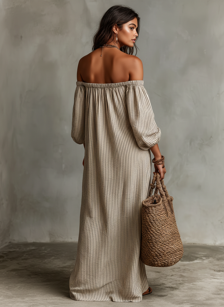 Carmen | Long Cotton and Linen Off-the-Shoulder Dress