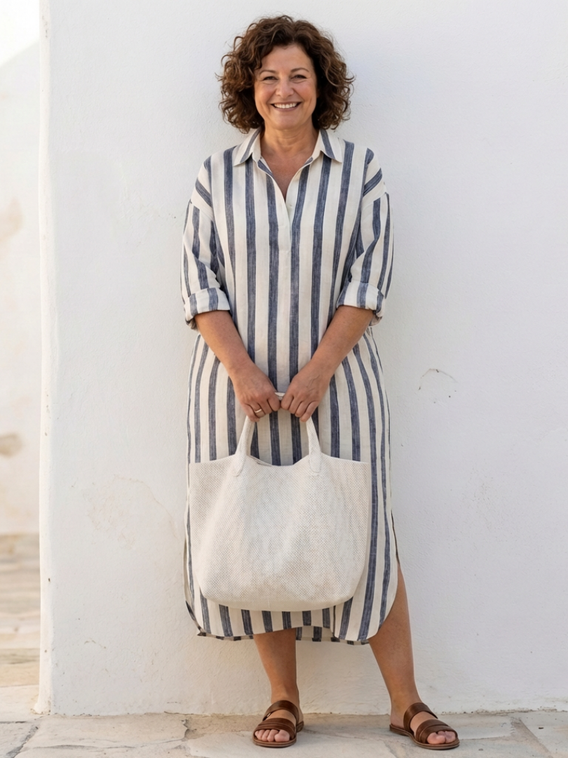 Naomi | Striped Long Sleeve Midi Shirt Dress