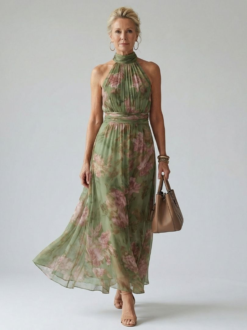 Mirelle | Gathered Halterneck Midi Dress