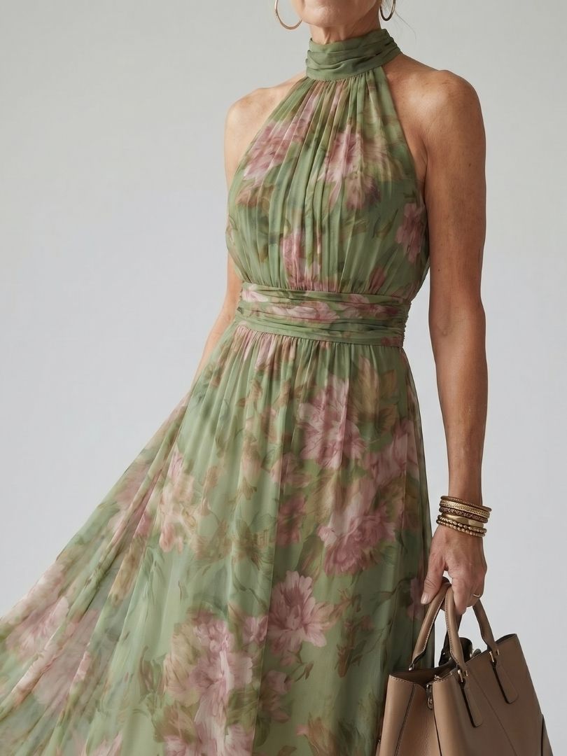 Mirelle | Gathered Halterneck Midi Dress